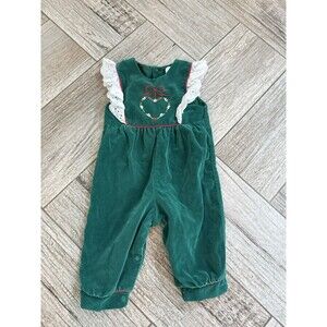 Vintage Baby Togs 6-9 Months Green Red Holiday One Piece Bubble Romper